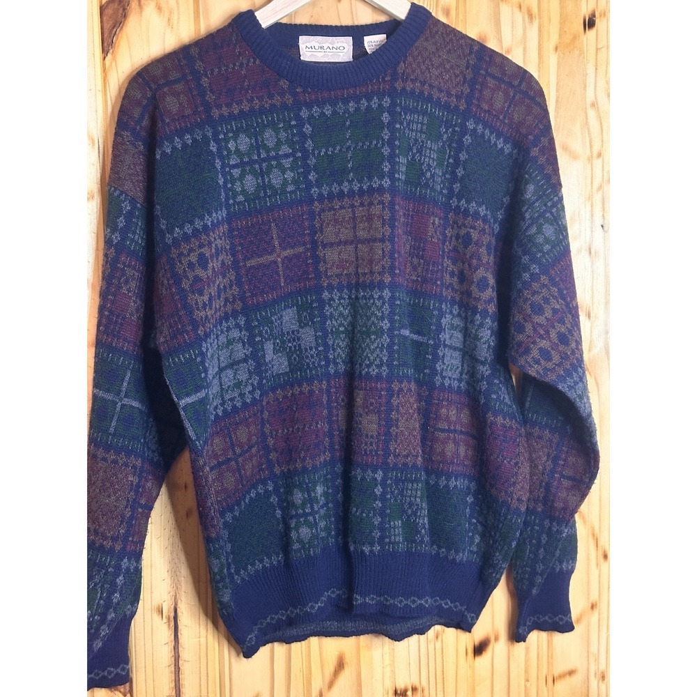 VTG 80s 90s Italy Sweater Men's Knit Murano Fishercore Medium Fall Winter